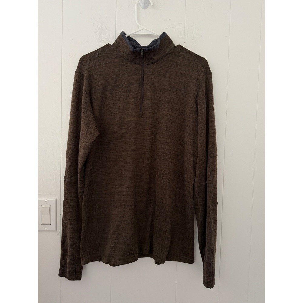 Kuhl Mens Medium Brown Heathered Quarter Zip Pullover Thumbholes Mock Neck
